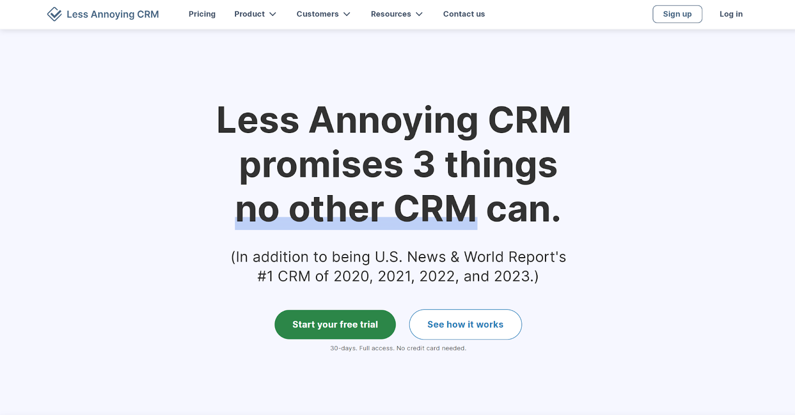 the Less Annoying CRM homepage