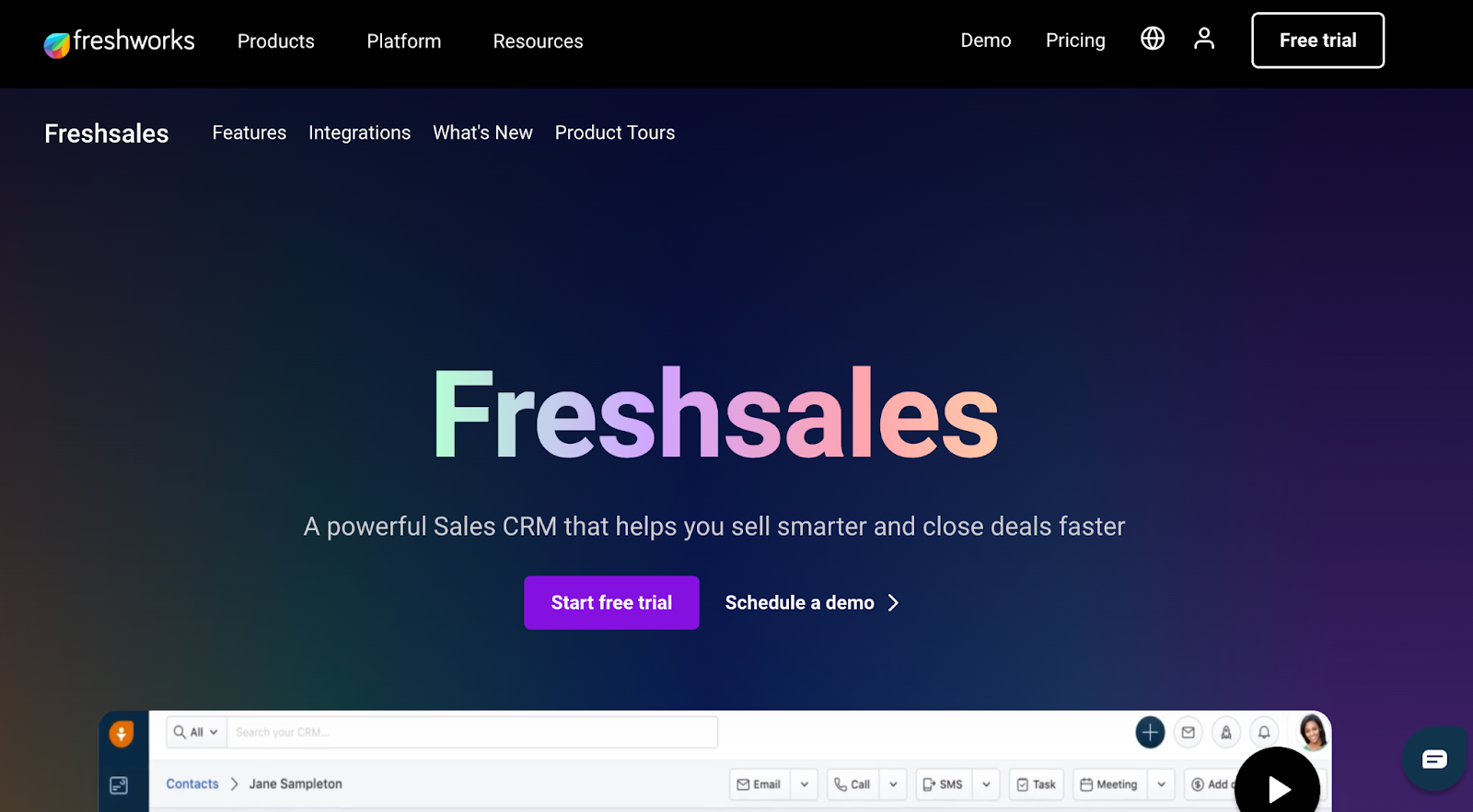 Freshsales homepage