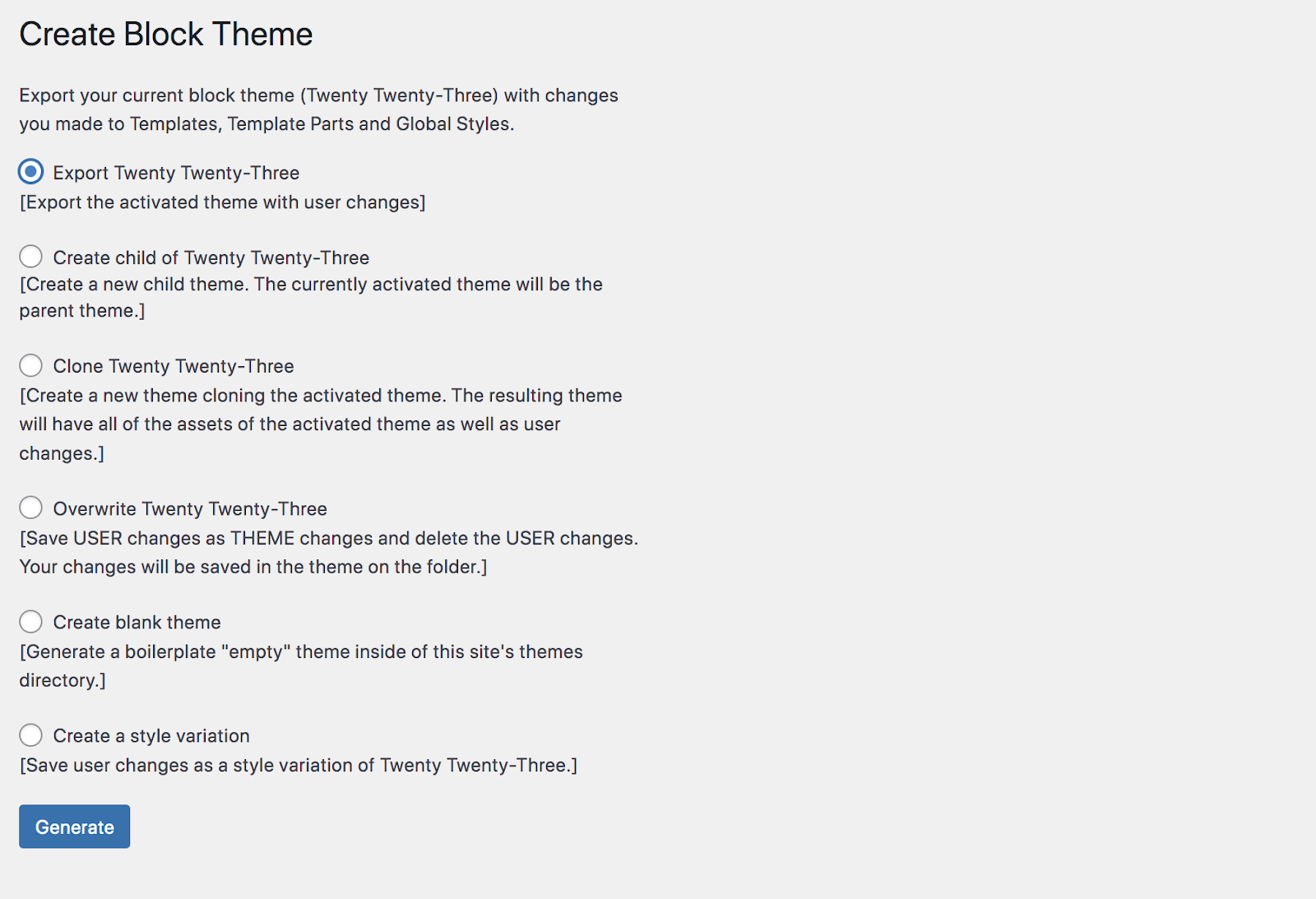 Install the Create Block Theme plugin (free from the WordPress repository).