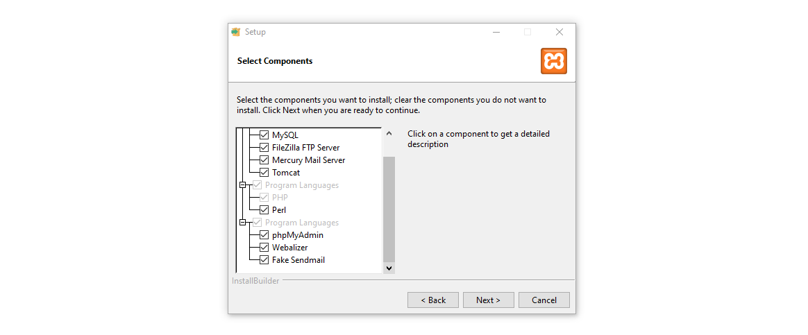 options to select components 