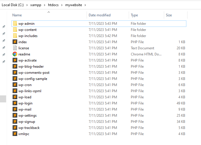 wp-admin folder selected