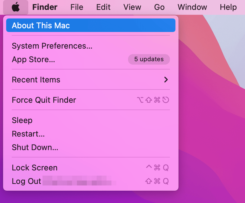 About This Mac option on an Apple computer
