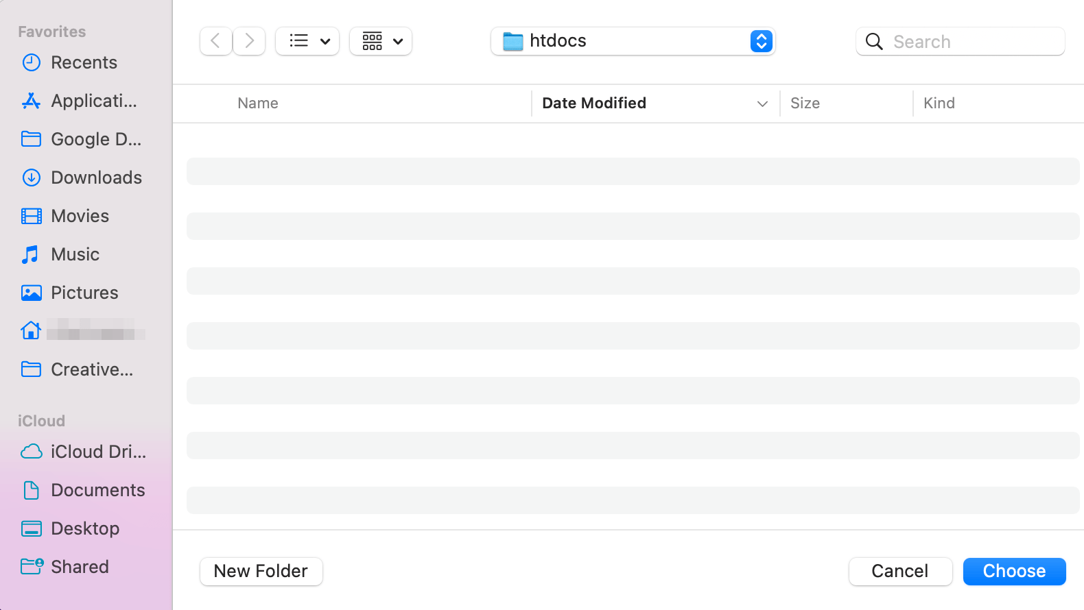 opening the htdocs folder