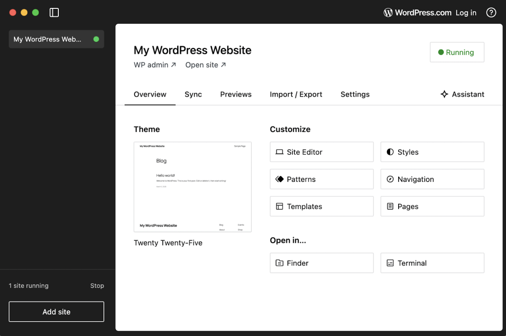 WordPress Studio dashboard on Mac