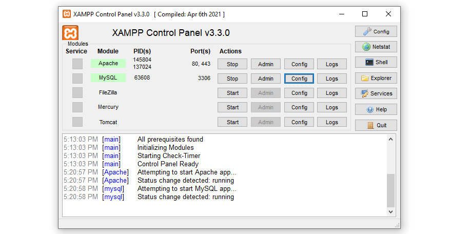 module names highlighted in green