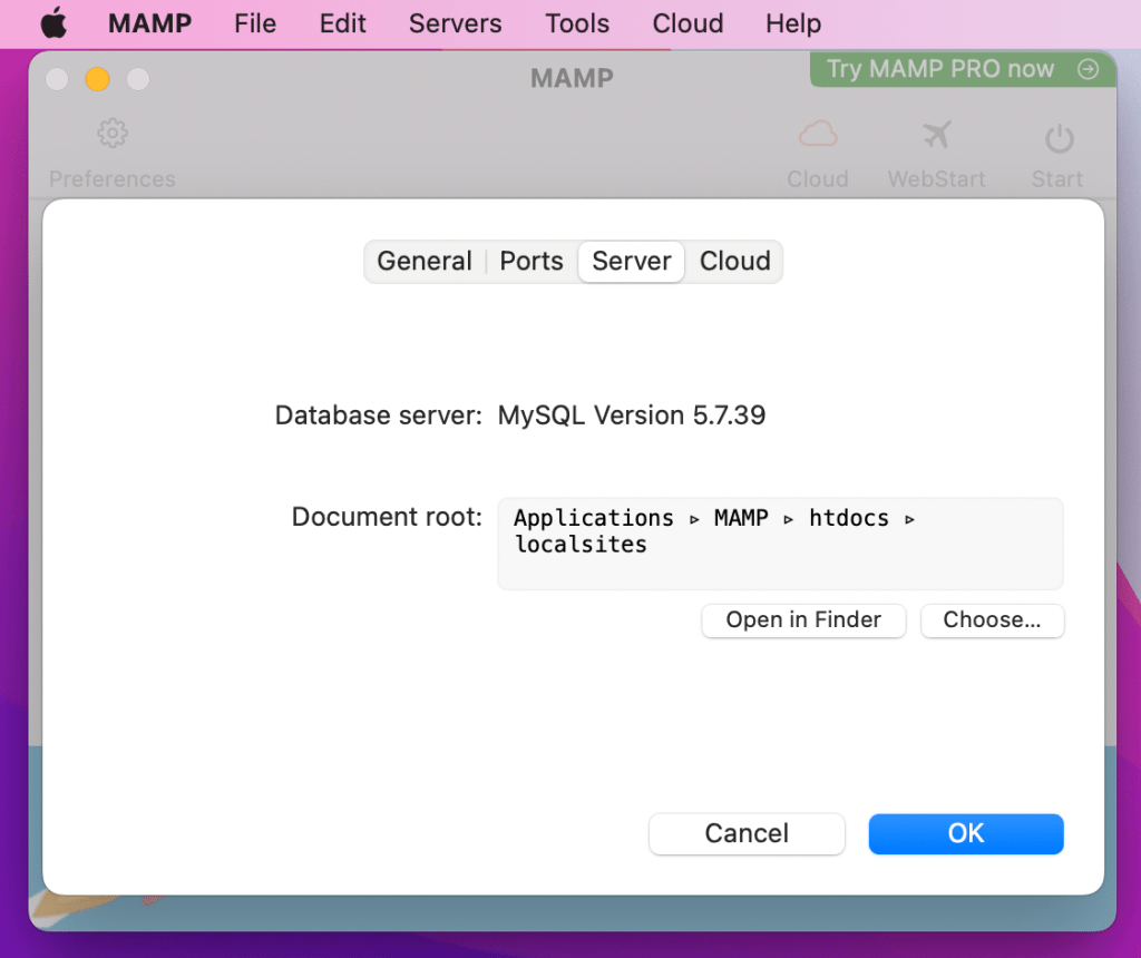 server information and document root