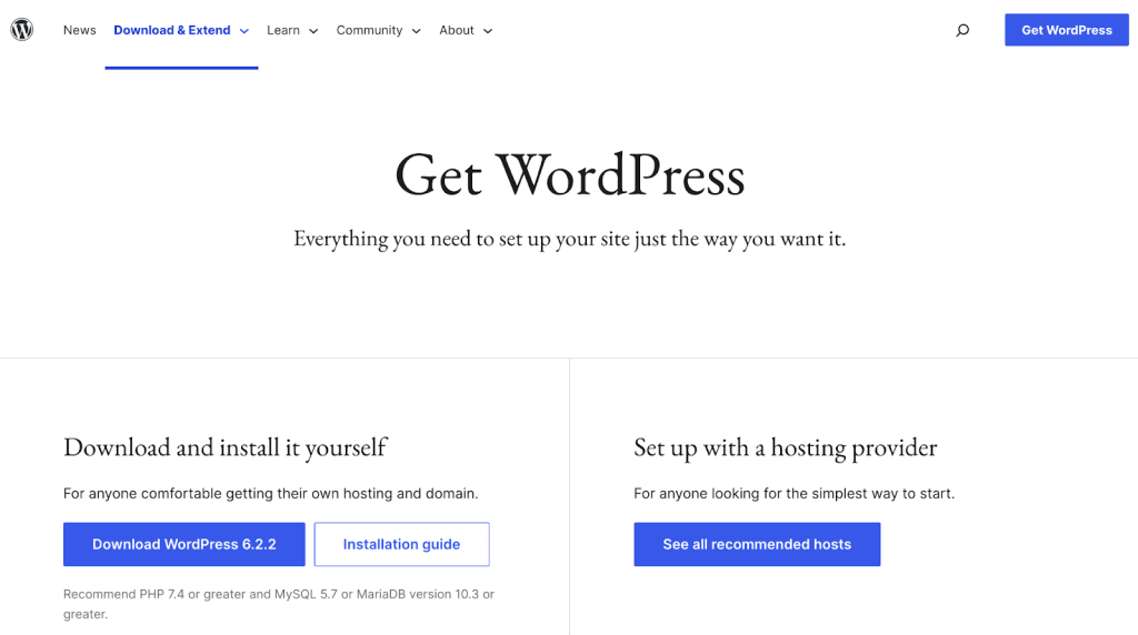 WordPress page where you can download the software