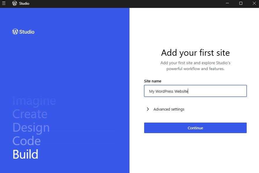 adding a site to WordPress Studio