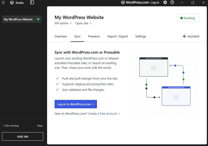 option to sync with WordPress.com or Pressable
