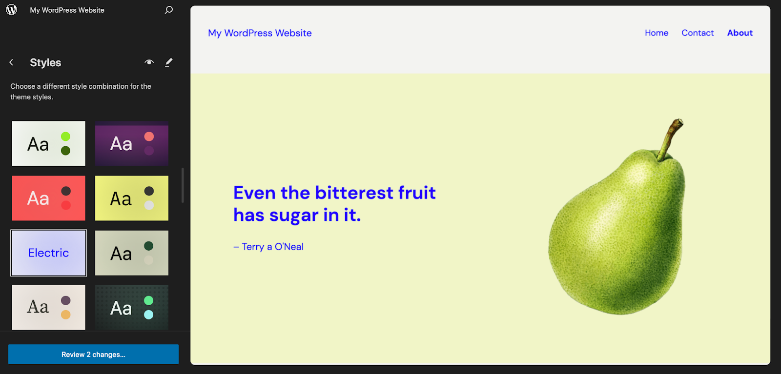 In the Editor, choose Styles this time to navigate to all the style options for the theme you’re using. 