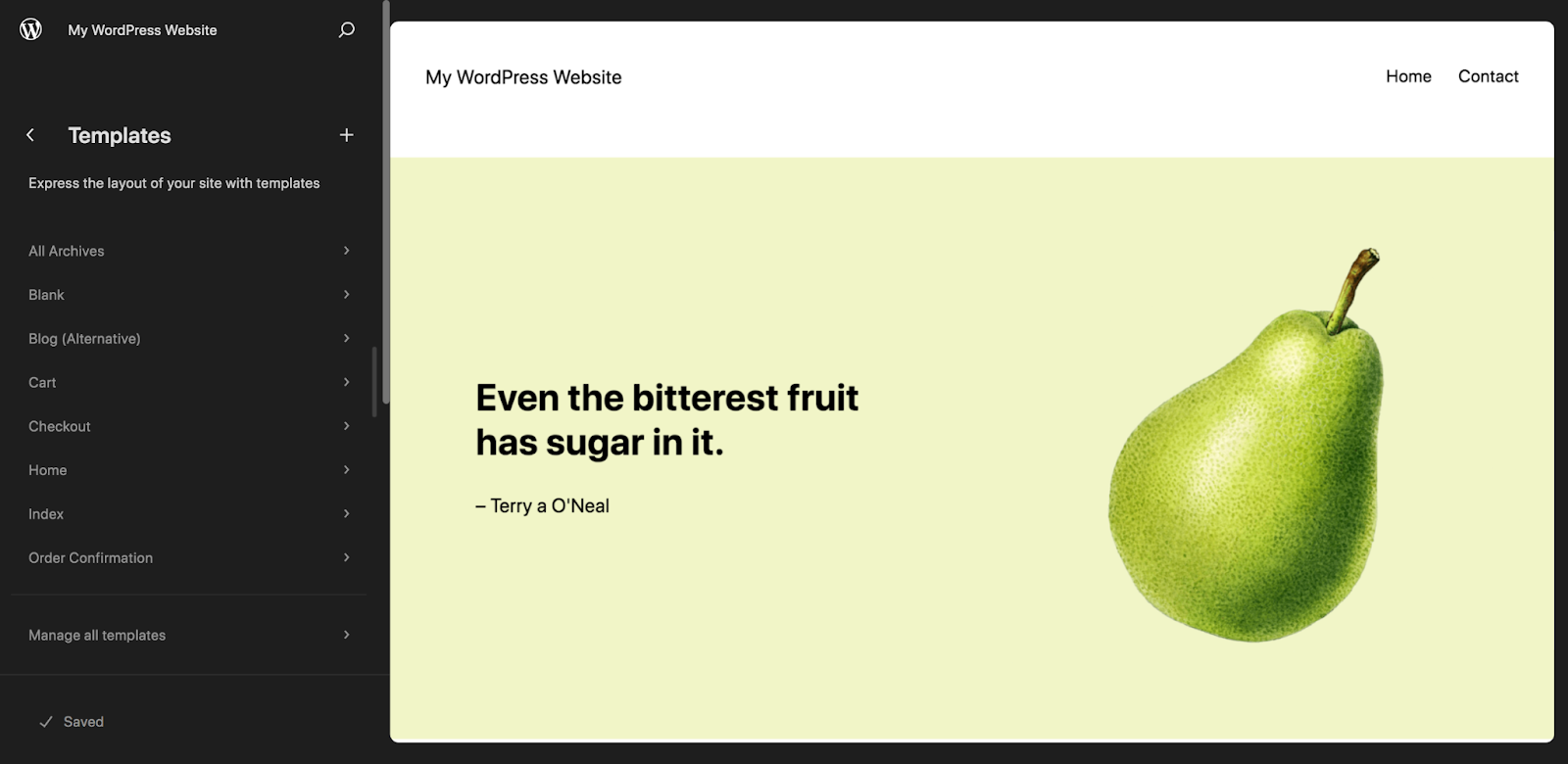 Click on Templates in the Site Editor. This will take you to a list of the templates included with your theme. 