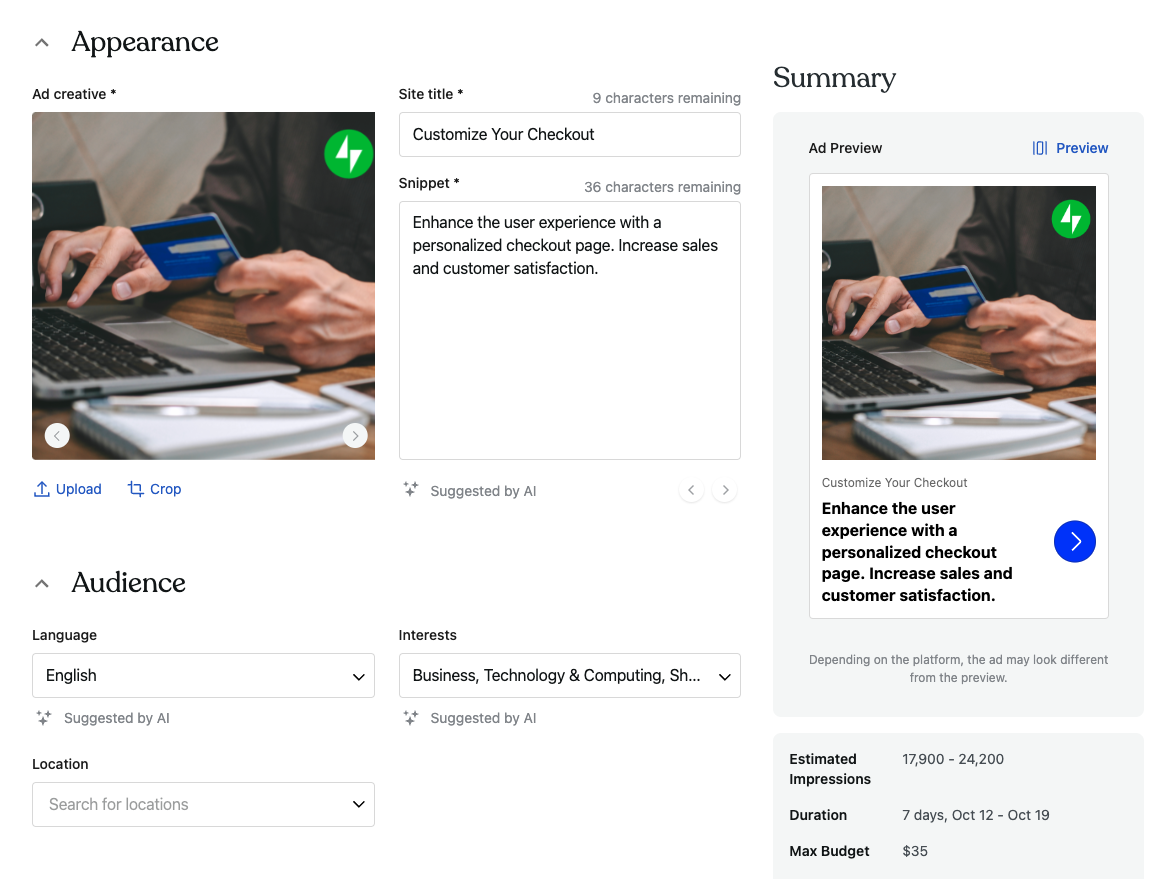 Appearance and Audience Settings