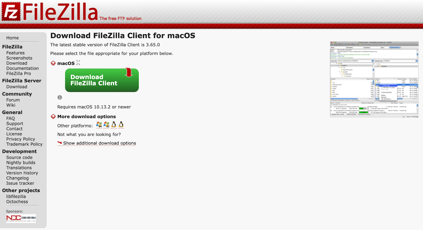 For this tutorial, we will use FileZilla because it's free and has an excellent reputation. To get started, simply navigate to the FileZilla website.