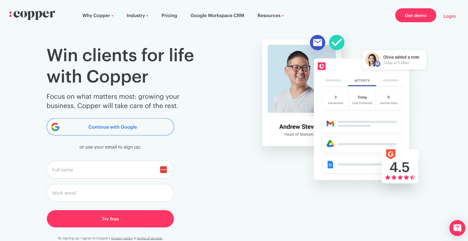 Copper sets itself apart with a native integration into the Google Workspace, formerly known as G Suite. 