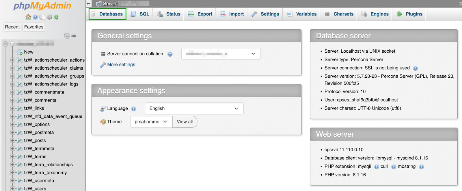 Select your database. This will open a new screen that shows its tables. As you can see, there are tables for comments, posts, etc.