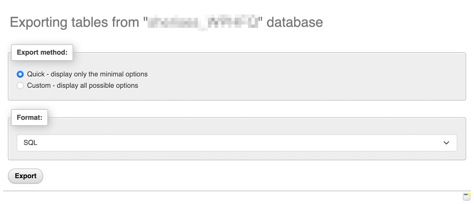 Then navigate to the Export tab. There, you'll see two options for exporting your database.