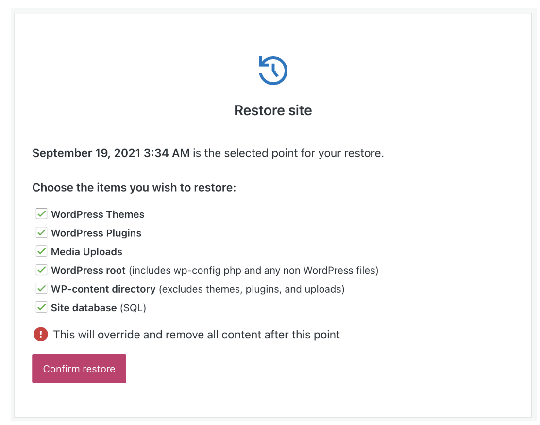 restore options from Jetpack VaultPress Backup