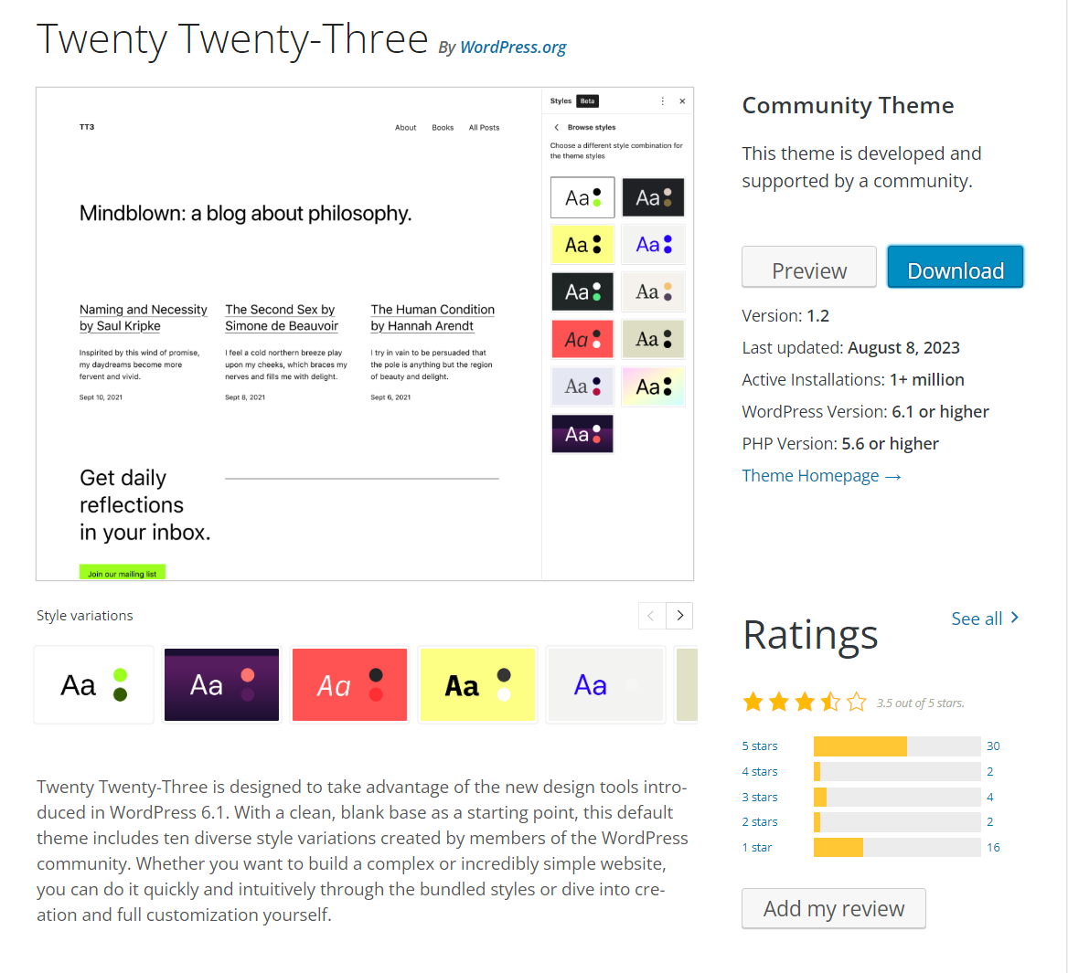 reviews available of the Twenty Twenty-Three theme