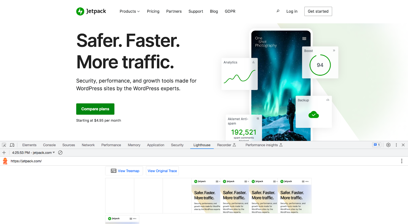 Google Lighthouse report for Jetpack.com