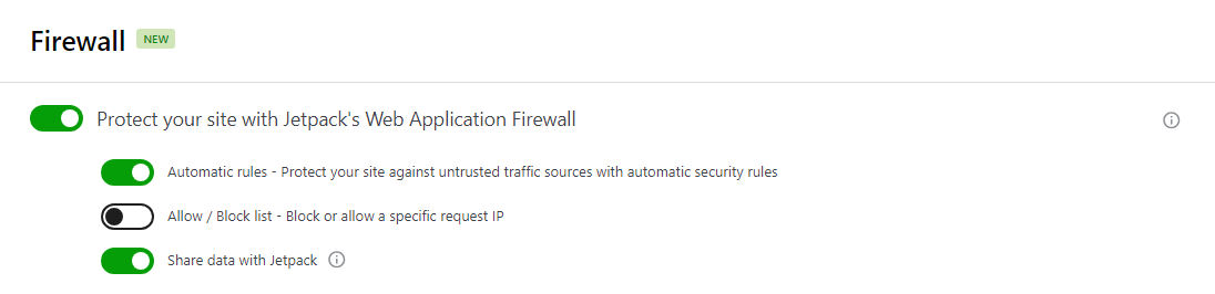 turning on Jetpack's WAF settings
