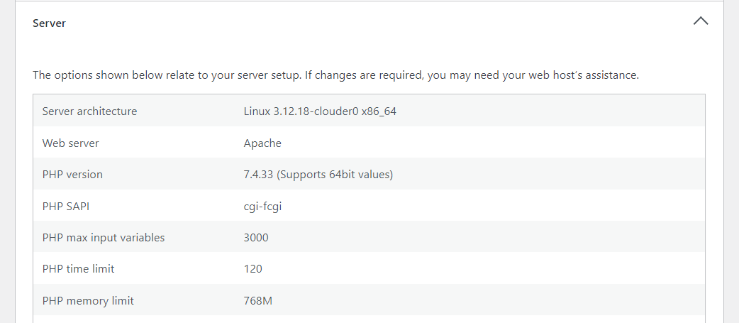finding server information in WordPress dashboard