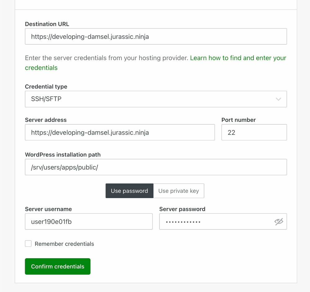 Storing staging credentials