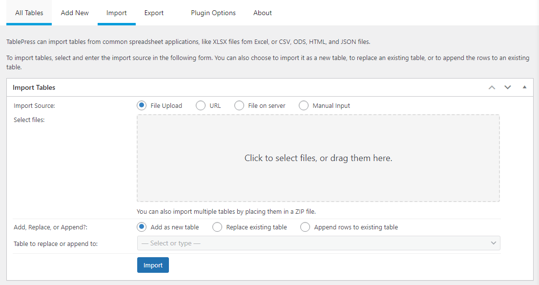 importing a table into WordPress