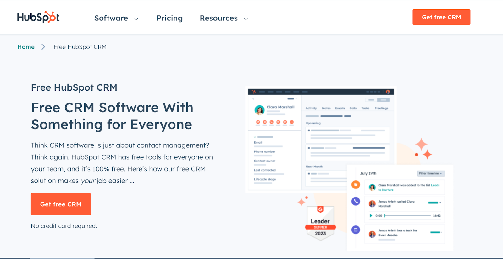 Página de inicio de HubSpot CRM