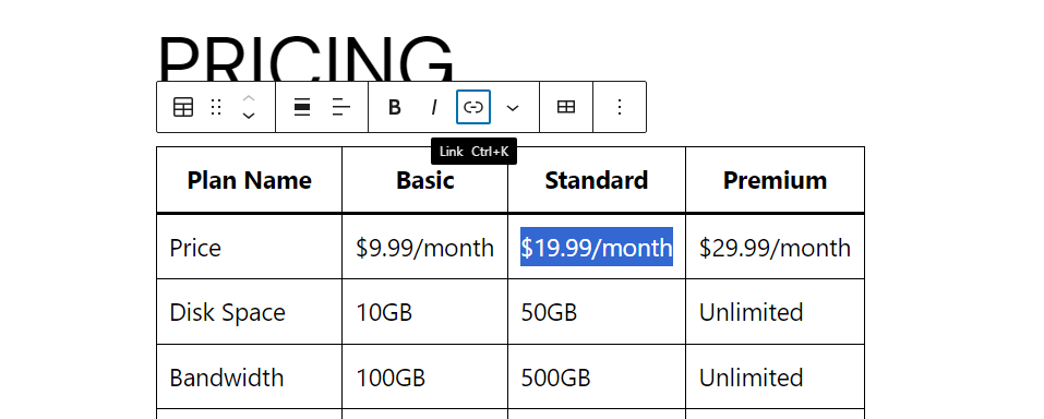adding links to a table