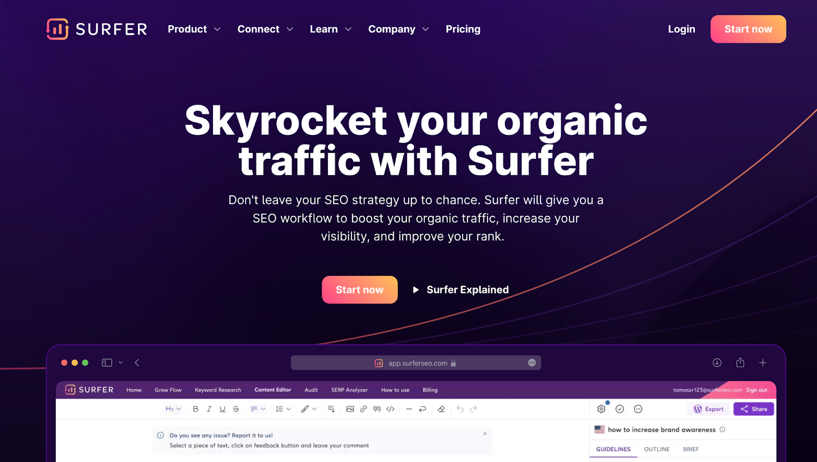 Surfer SEO homepage