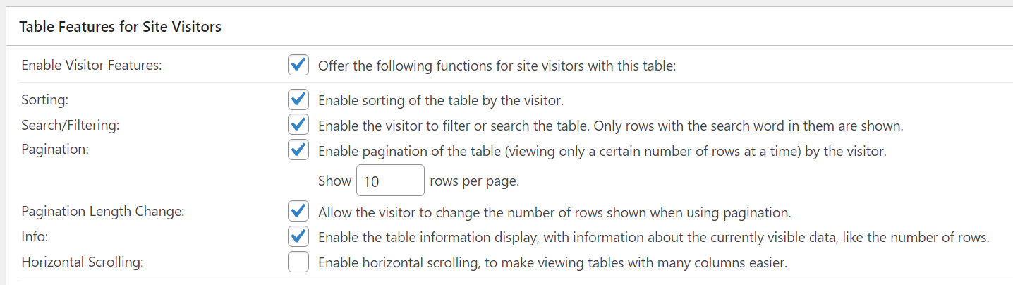 options for tables with checkboxes