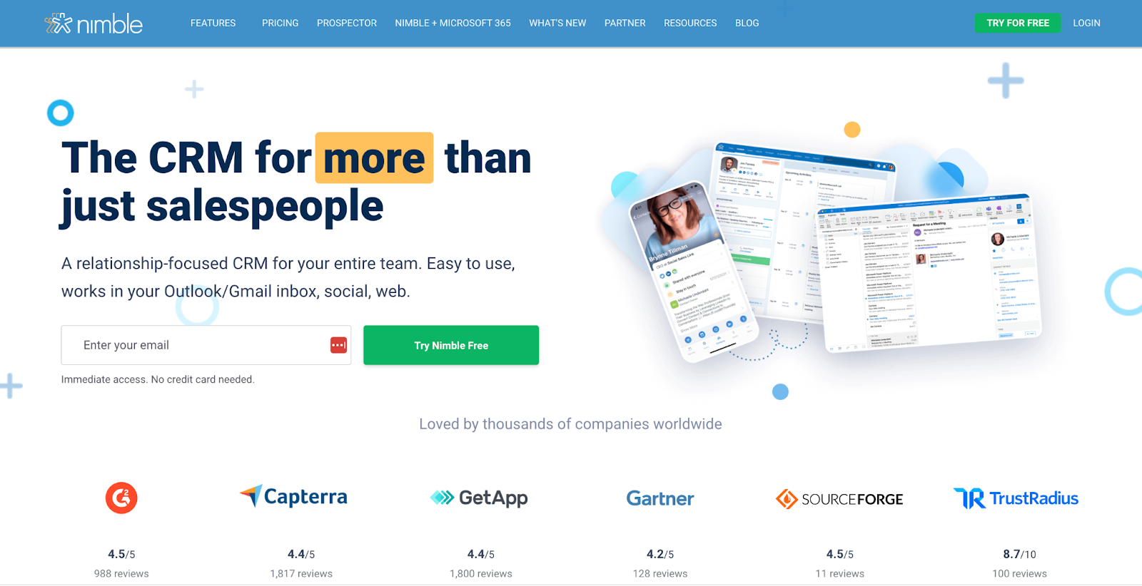 Página de inicio de Nimble CRM