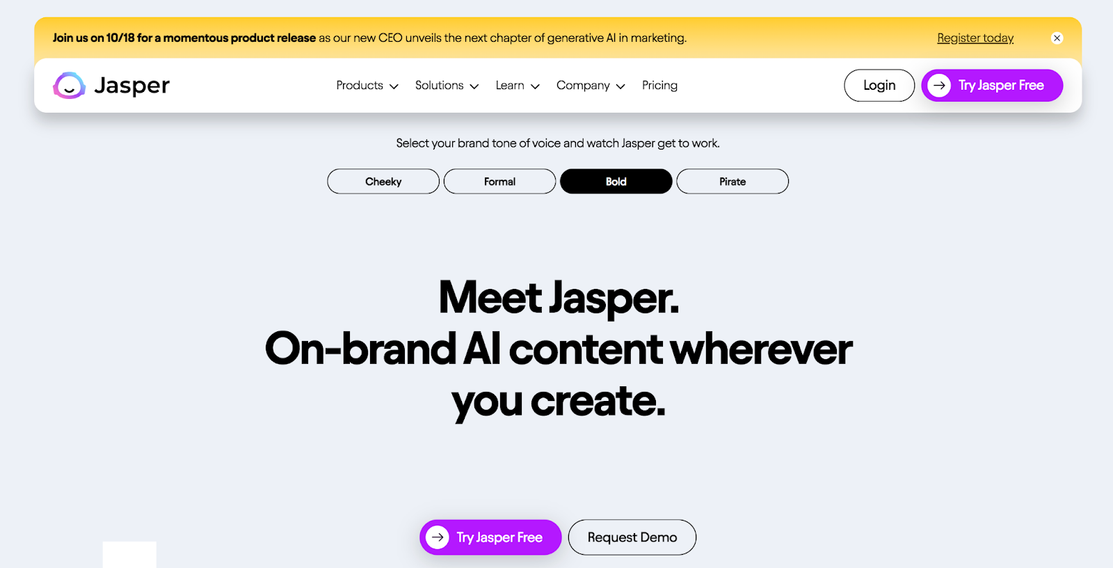 Jasper AI homepage