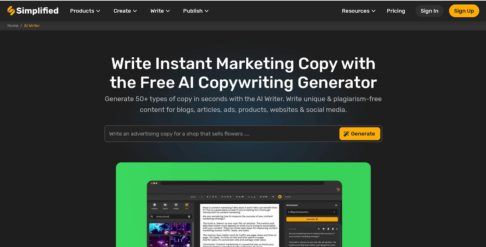 Simplified homepage