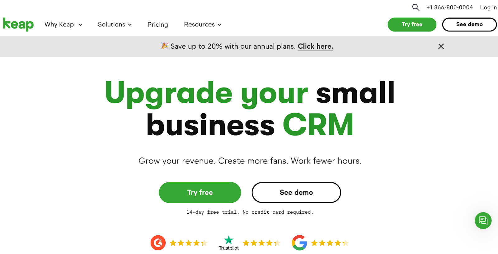 Keap homepage