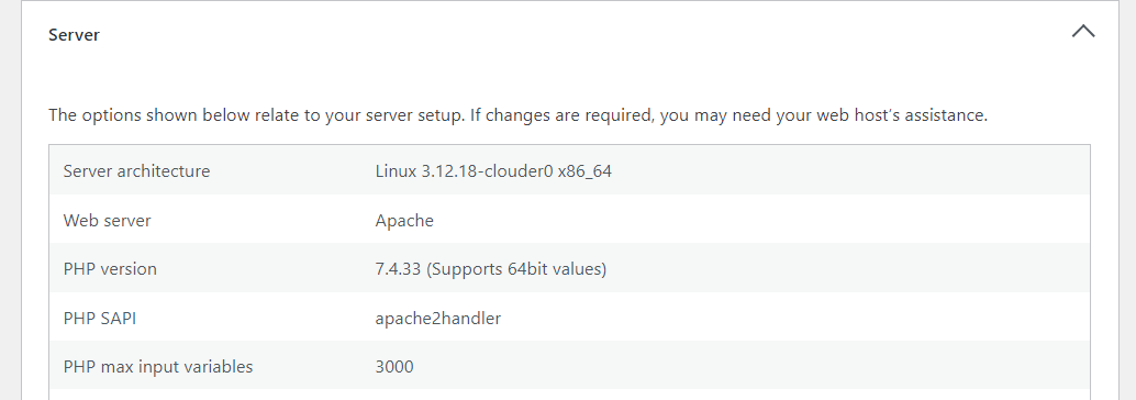 server information in WordPress