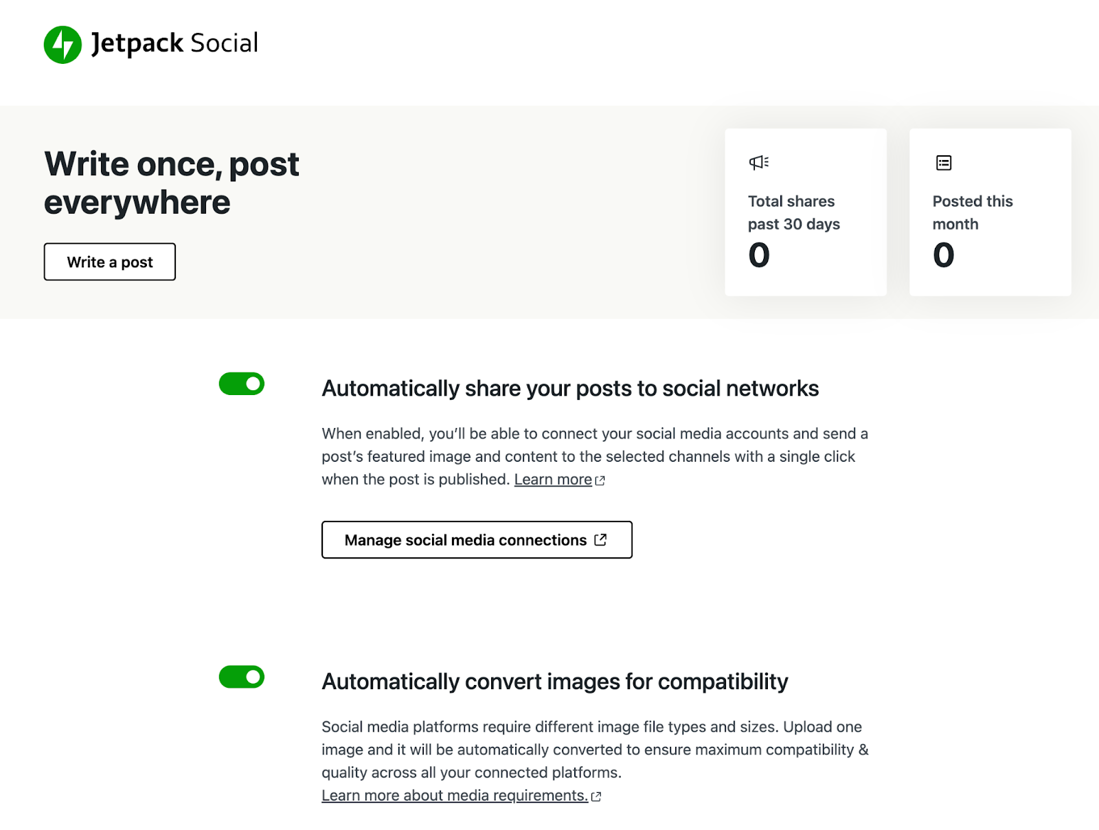 Jetpack Social homepage