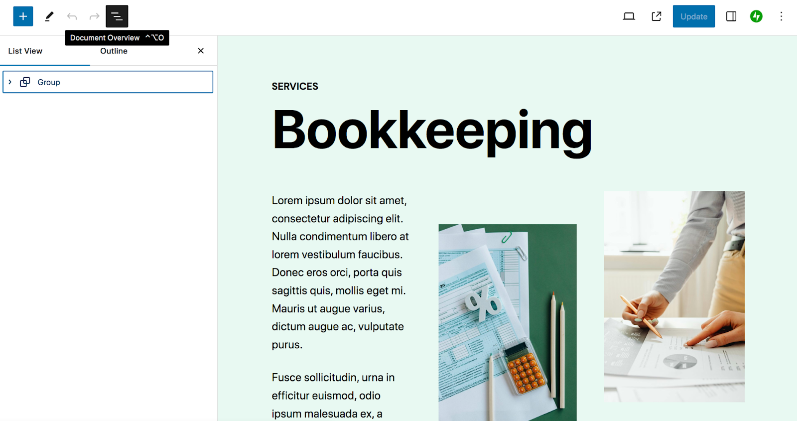 abrir la Vista de lista en el editor de WordPress