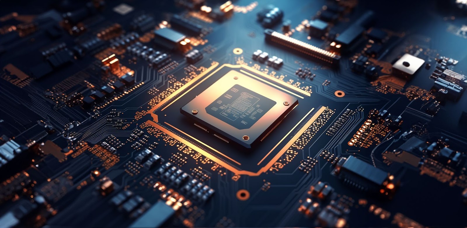 electronic parts in black and gold