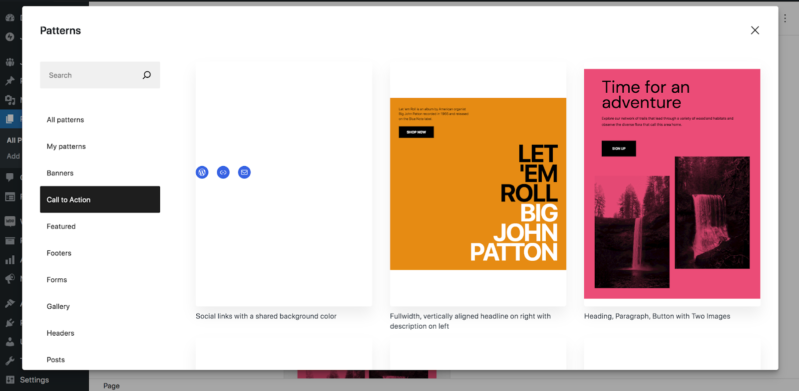 explorar patrones de bloques en WordPress