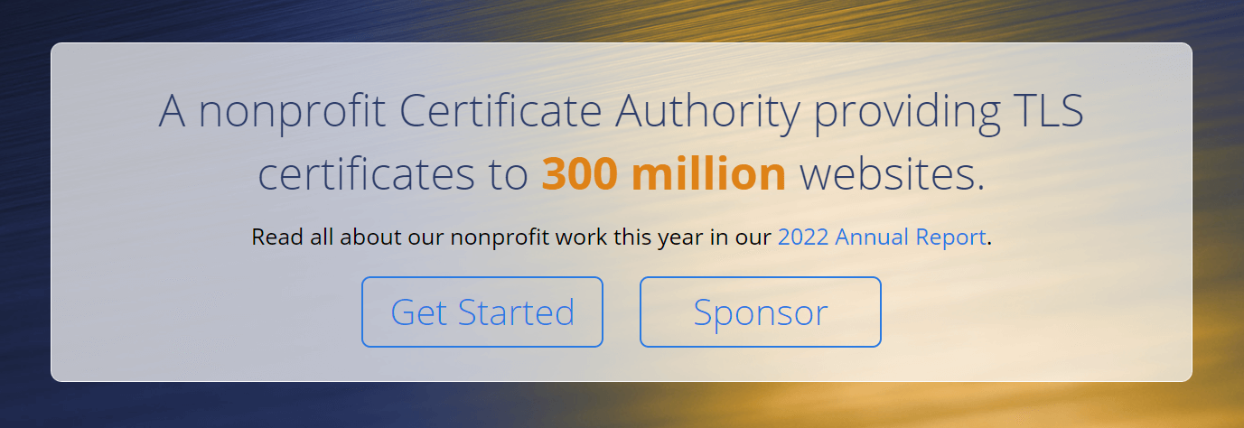 Página de inicio de Let's Encrypt con información sobre sus funciones