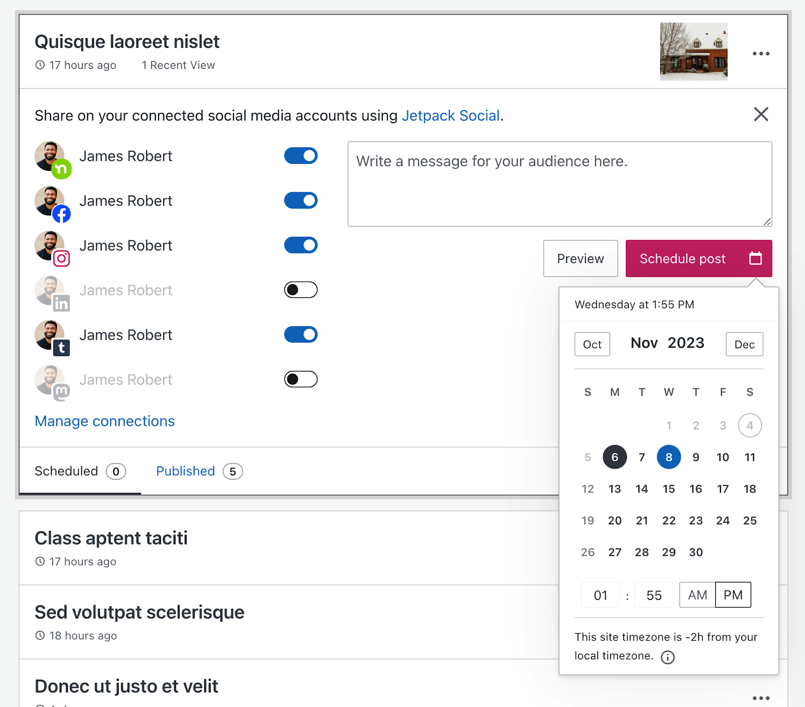 connected Jetpack Social accounts