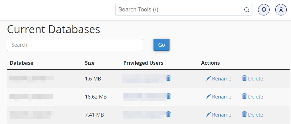 This will take you to a page with a list of databases in your WordPress installation.