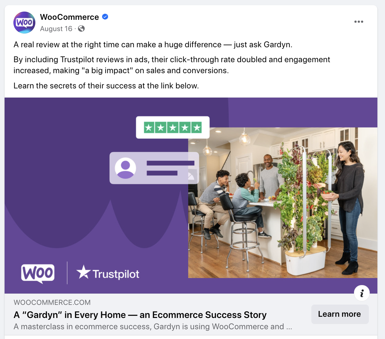 social media post from WooCommerce sharing a customer story
