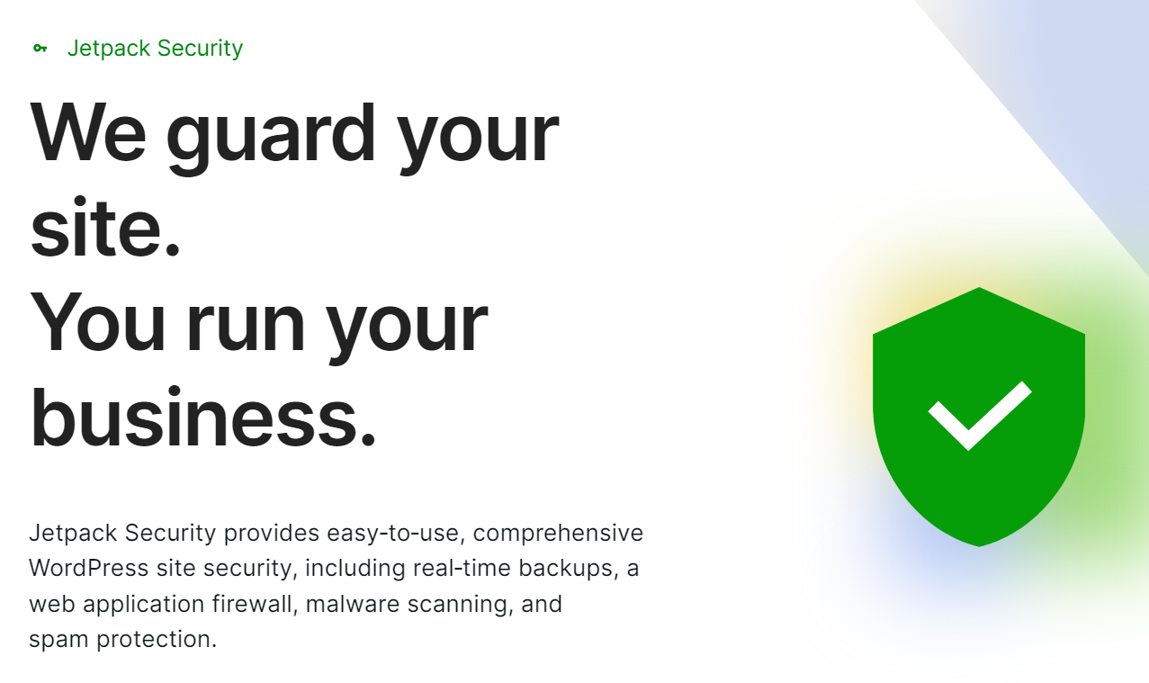 Jetpack Security homepage with the tagline, "we guard your site. you run your business."