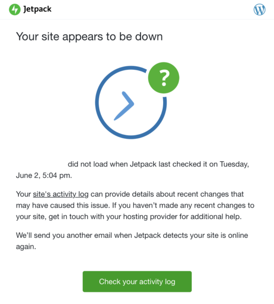 downtime notification from Jetpack