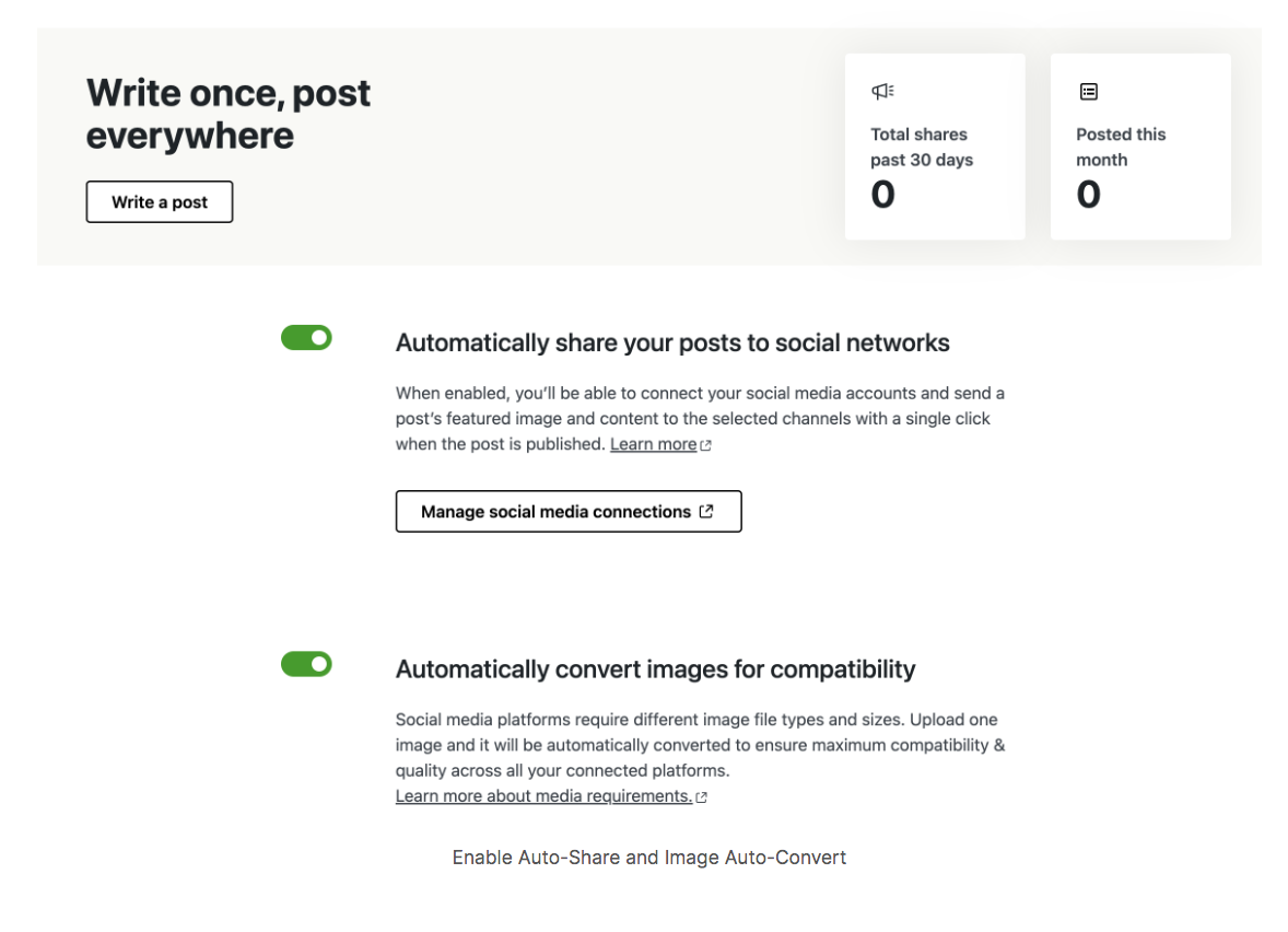turning on social sharing settings