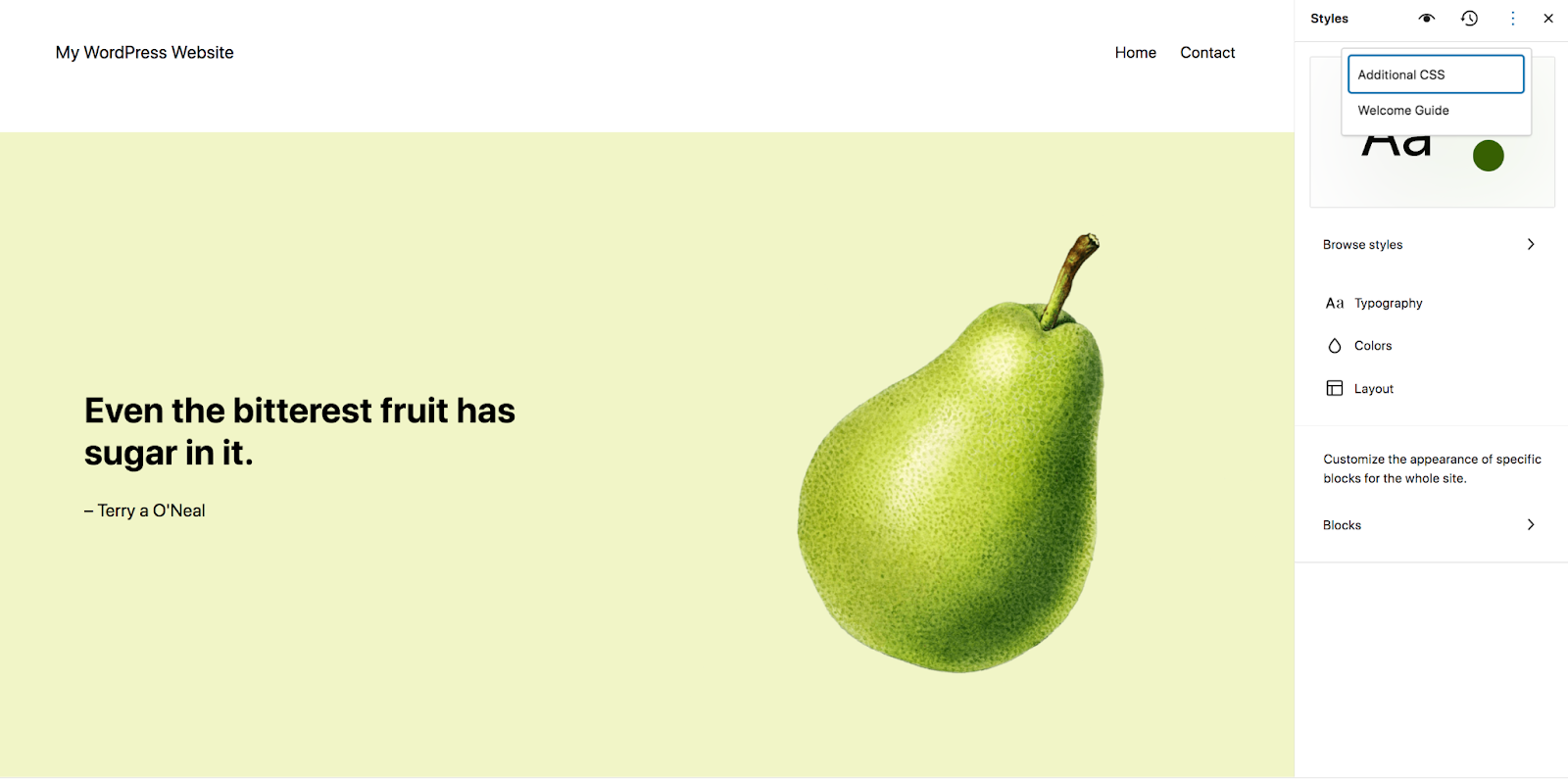 In the top right, click the vertical ellipses, then Additional CSS. 