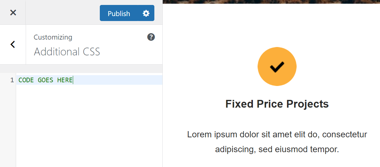 Select the option labeled Additional CSS. The menu will change to display a field where you can add your custom CSS.