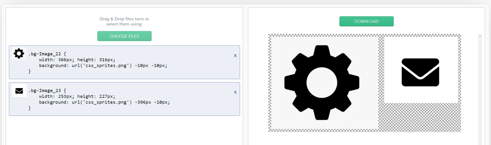 CSS Sprites Generator tool in action